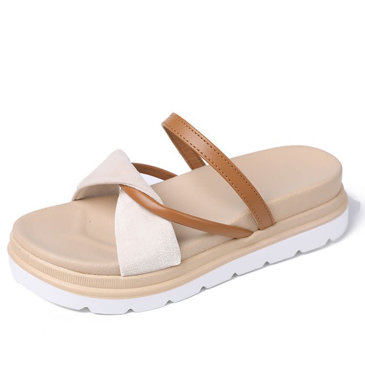 厚底鞋 拖鞋女外穿2023夏季新款時尚休閒正韓松糕軟底交叉網紅涼拖鞋-細節圖6