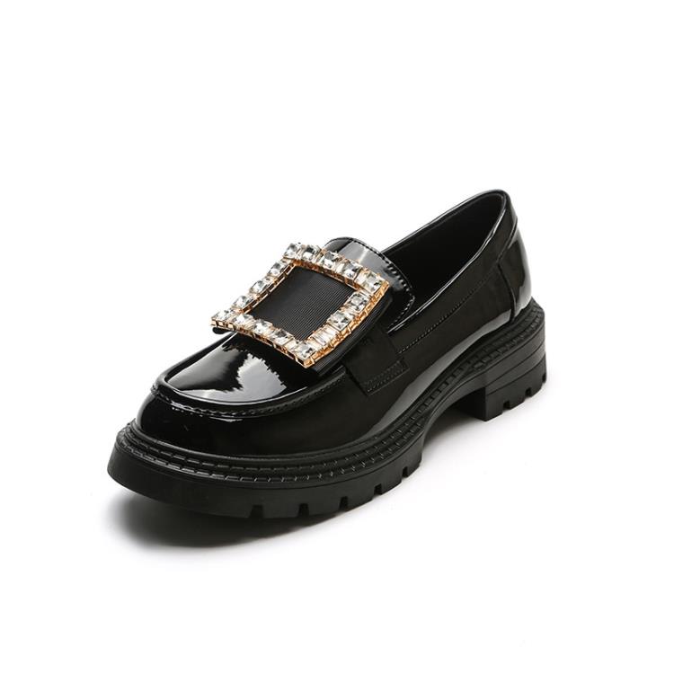 厚底鞋 RV水鉆真皮女鞋圓頭百搭秋季女生配裙英倫風皮鞋直播爆款鞋女-細節圖5