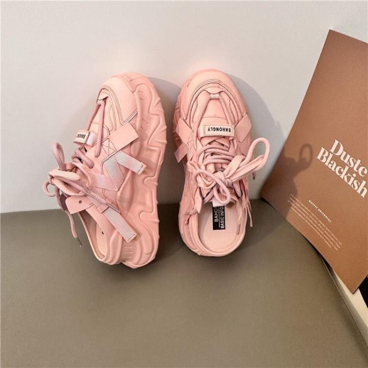 厚底鞋 正韓網紅超火老爹鞋女2023春季新款一腳蹬好搭高級感休閒拖鞋-細節圖2