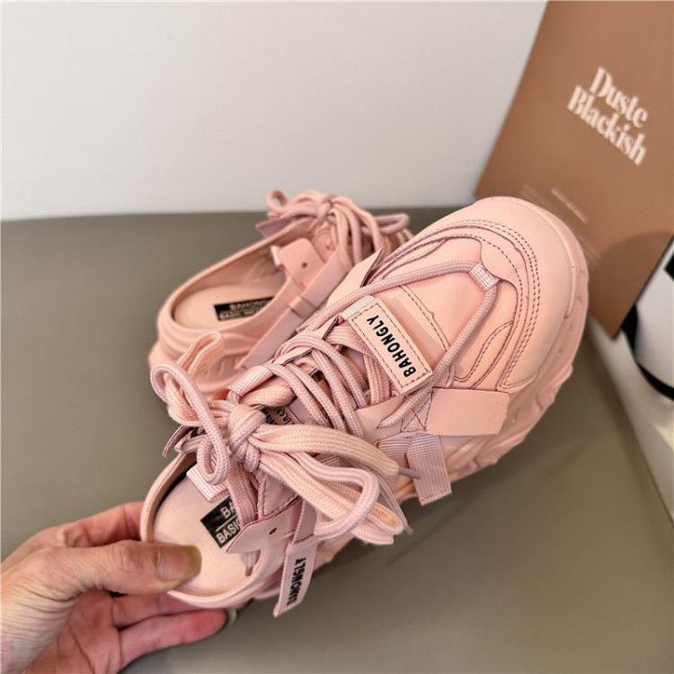 厚底鞋 正韓網紅超火老爹鞋女2023春季新款一腳蹬好搭高級感休閒拖鞋-細節圖3