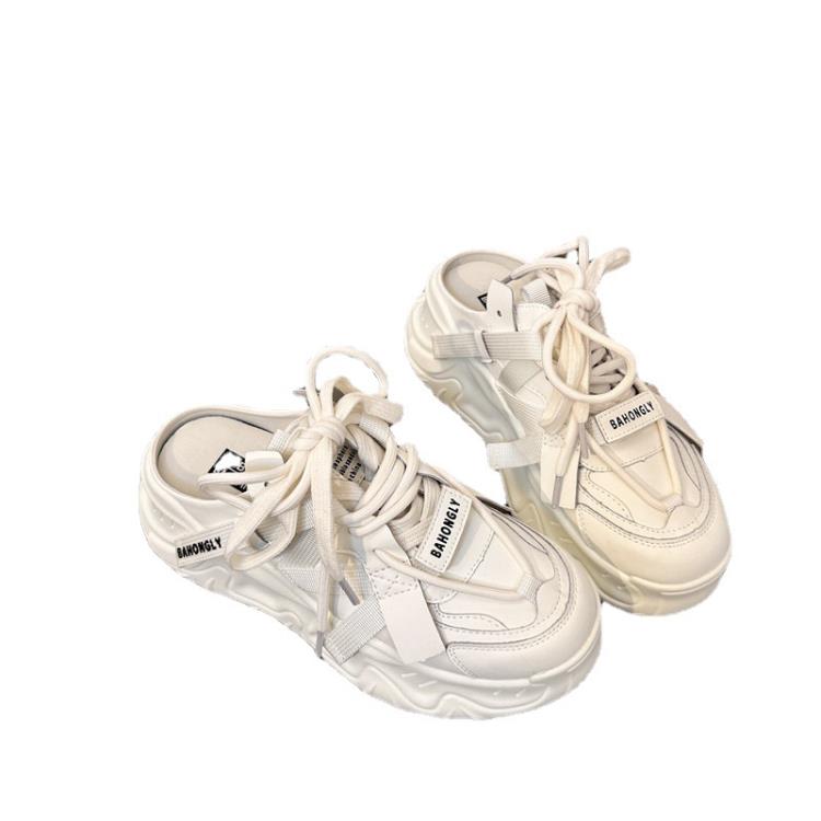 厚底鞋 正韓網紅超火老爹鞋女2023春季新款一腳蹬好搭高級感休閒拖鞋-細節圖5