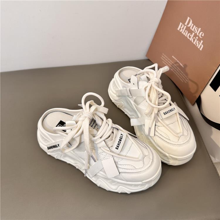 厚底鞋 正韓網紅超火老爹鞋女2023春季新款一腳蹬好搭高級感休閒拖鞋-細節圖6