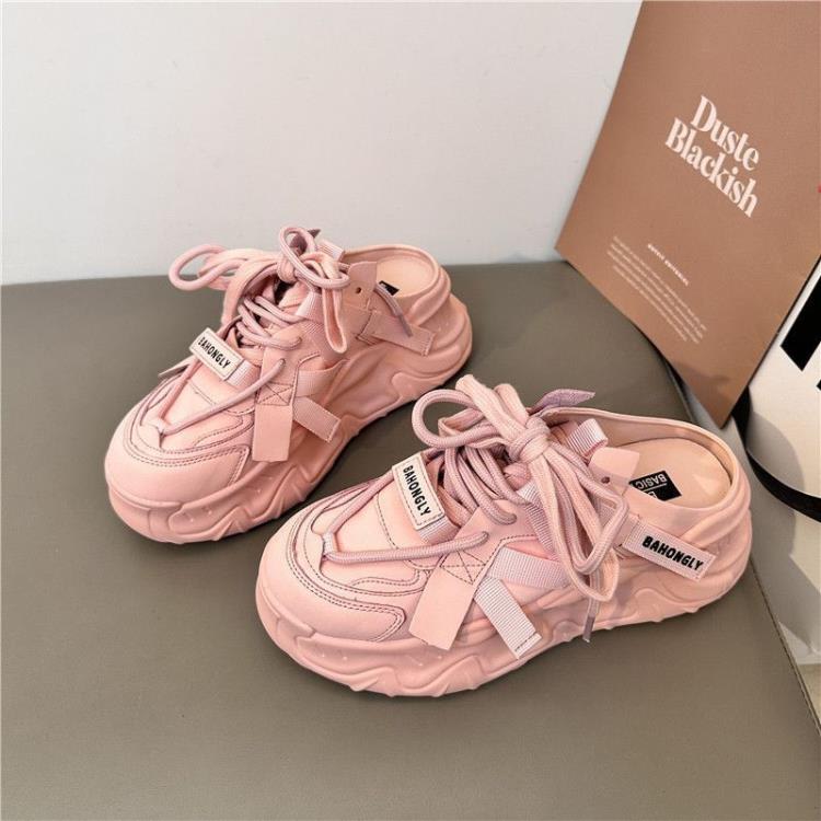 厚底鞋 正韓網紅超火老爹鞋女2023春季新款一腳蹬好搭高級感休閒拖鞋-細節圖7