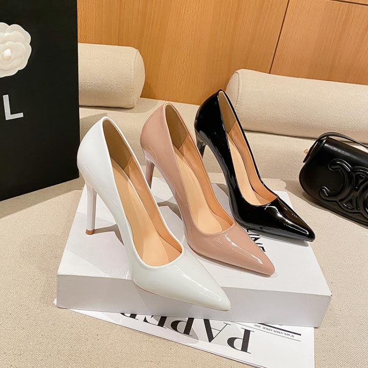高跟鞋 2023年新款尖頭白色鞋女細跟11CM夜店超淺口職業百搭單鞋-細節圖4