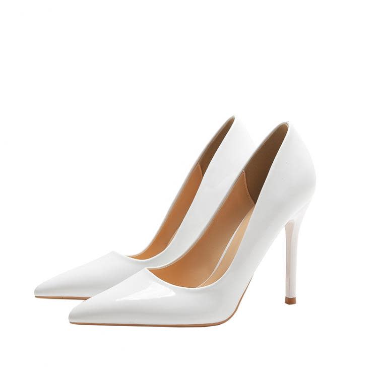 高跟鞋 2023年新款尖頭白色鞋女細跟11CM夜店超淺口職業百搭單鞋-細節圖5