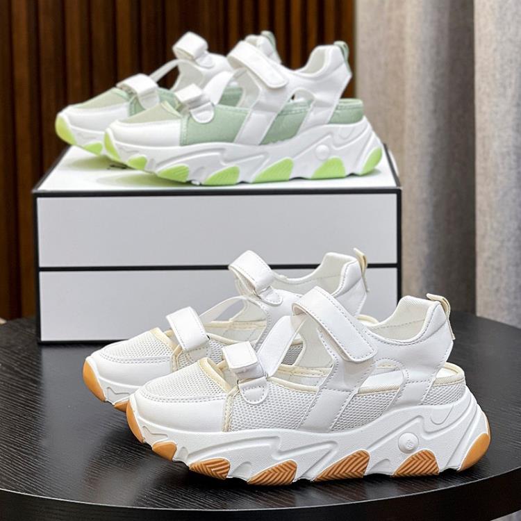 運動涼鞋女2023年夏季新款正韓is網紅厚底小白鞋鏤空包頭女老爹鞋-細節圖3