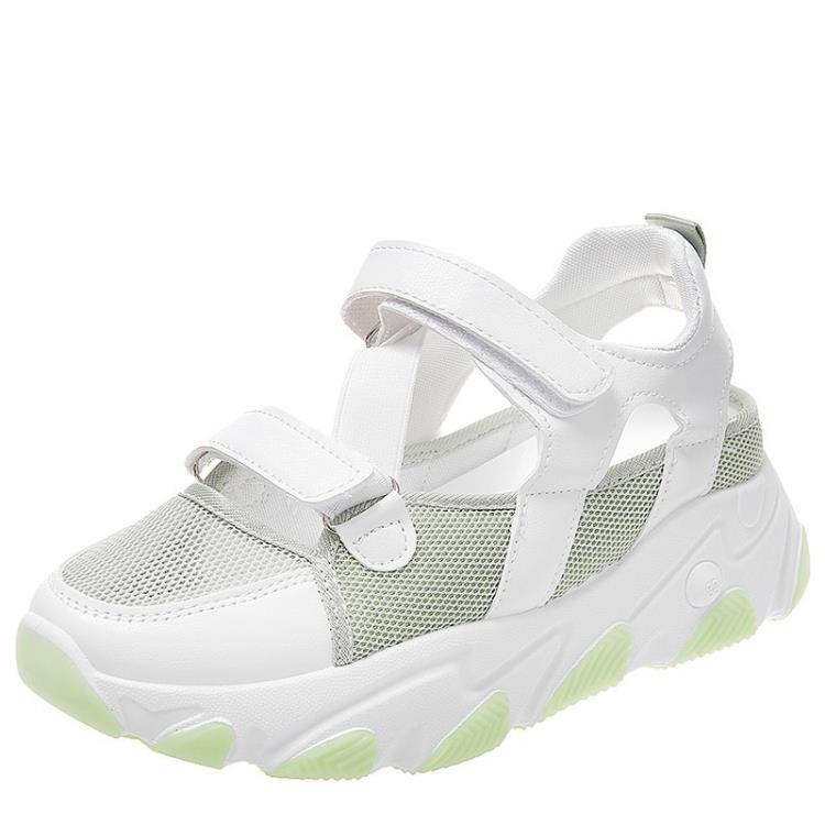 運動涼鞋女2023年夏季新款正韓is網紅厚底小白鞋鏤空包頭女老爹鞋-細節圖5