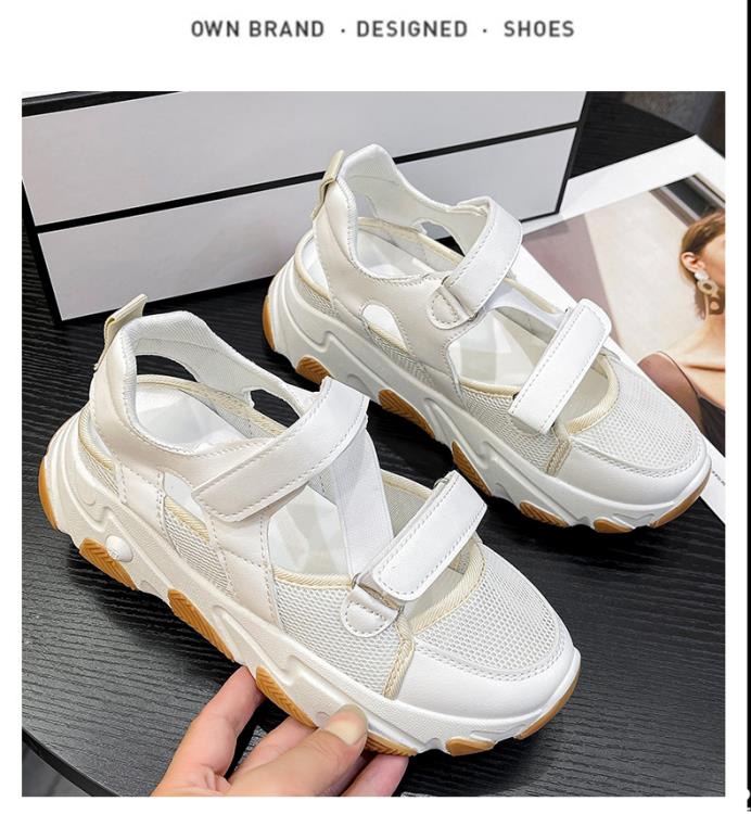 運動涼鞋女2023年夏季新款正韓is網紅厚底小白鞋鏤空包頭女老爹鞋-細節圖6