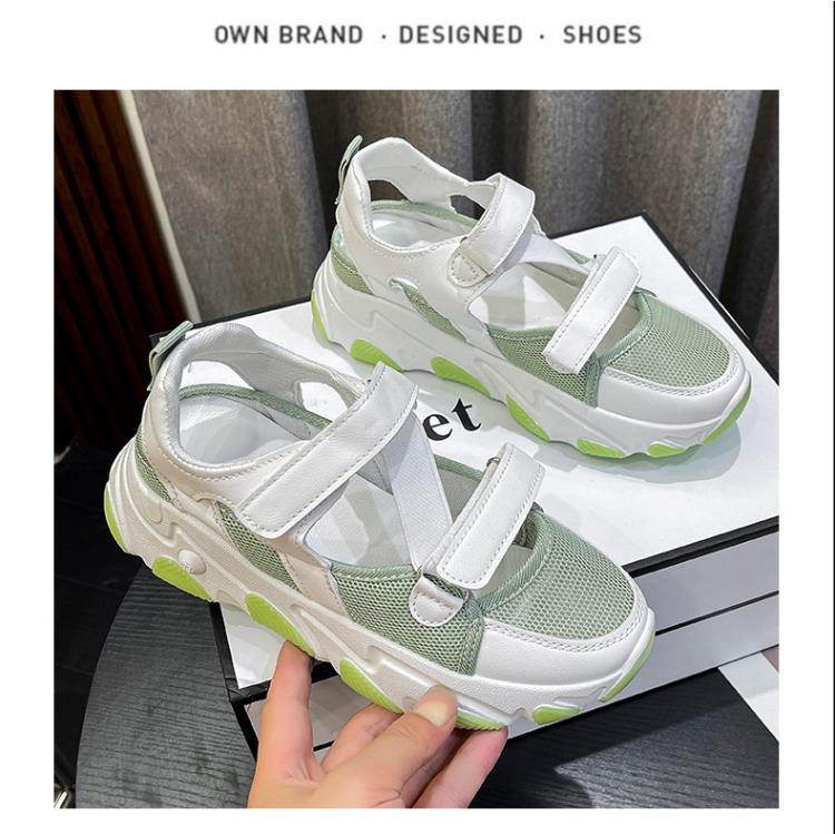 運動涼鞋女2023年夏季新款正韓is網紅厚底小白鞋鏤空包頭女老爹鞋-細節圖7