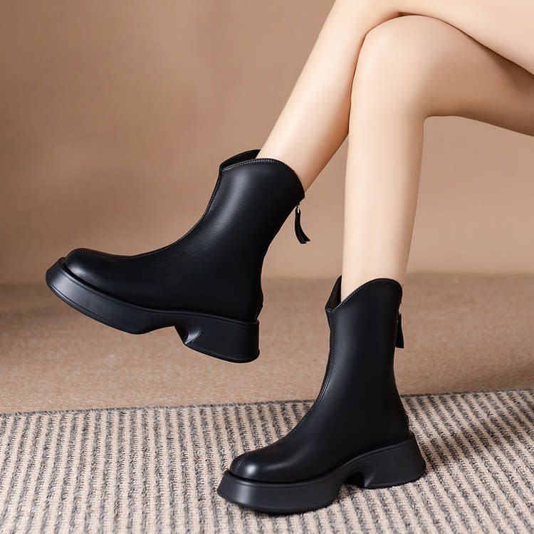 厚底鞋 2023年秋冬新款網紅爆款時尚百搭英倫風馬丁靴時尚短靴女-細節圖4