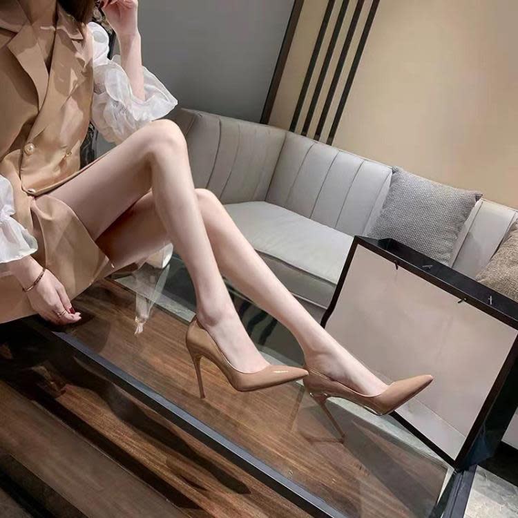 高跟鞋 紅底鞋女床上性感細跟2023春新款級感裸色尖頭工作時尚單鞋女-細節圖6
