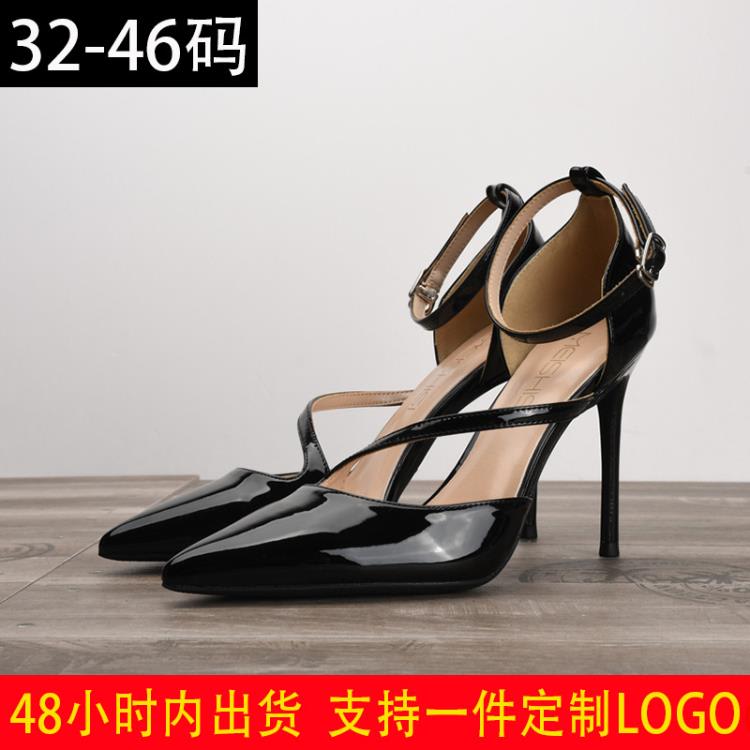 高跟鞋 漆皮尖頭斜帶一字扣帶涼鞋細鞋性感女鞋子走秀羅馬涼鞋優易托-細節圖2