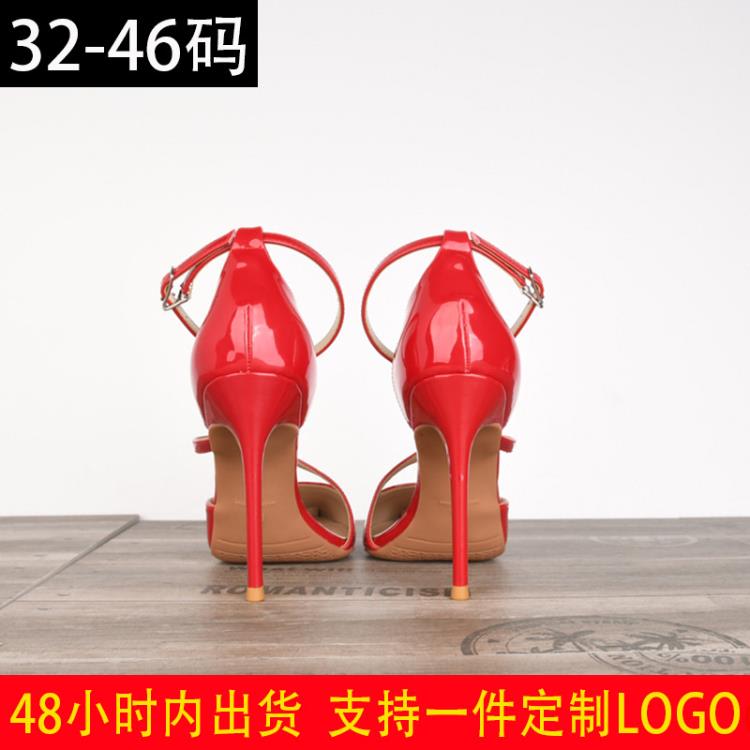 高跟鞋 漆皮尖頭斜帶一字扣帶涼鞋細鞋性感女鞋子走秀羅馬涼鞋優易托-細節圖4