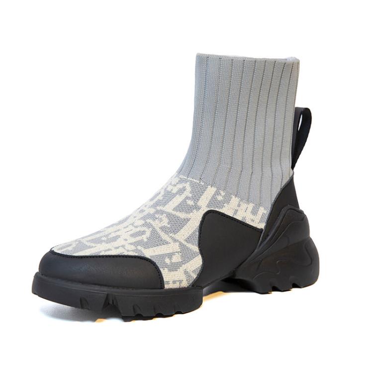 厚底鞋 2023早秋新款休閒飛織單鞋高幫彈力襪子靴套腳歐美時尚休閒靴-細節圖5