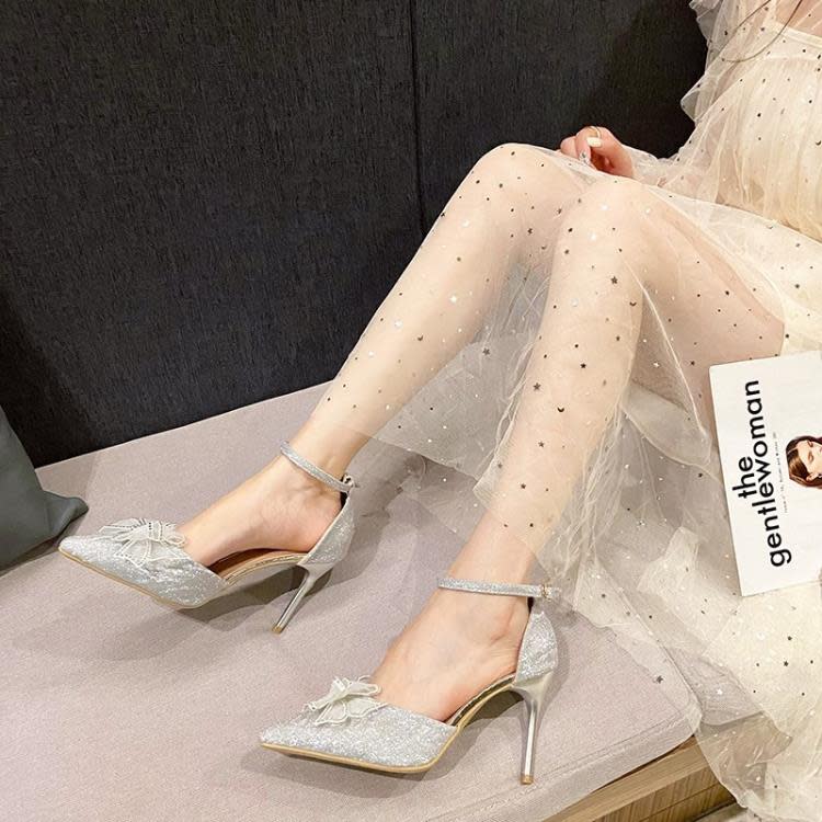 高跟鞋 2023夏季新款水鉆蝴蝶結鞋女春夏新款名媛氣質小眾尖頭單鞋女-細節圖3