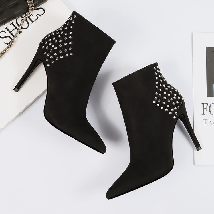 踝靴 2362-4（此款售完不補貨）女細跟百搭鉚釘帥氣高跟鞋馬丁靴潮-細節圖2