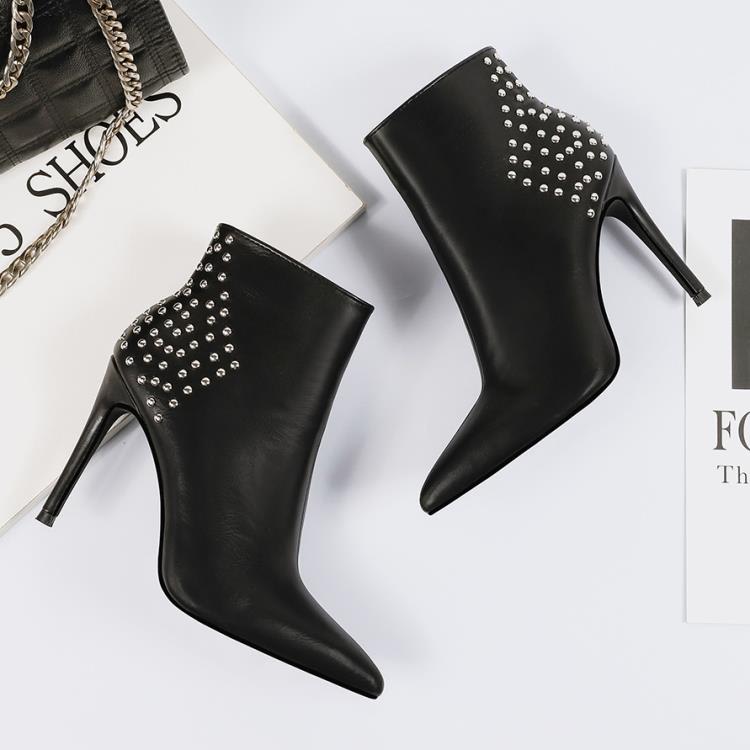 踝靴 2362-4（此款售完不補貨）女細跟百搭鉚釘帥氣高跟鞋馬丁靴潮-細節圖3