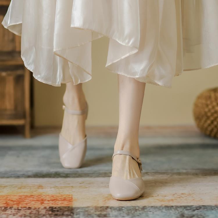 涼鞋 新款瑪麗珍后空法式粗跟鞋 2023新款復古晚晚風單鞋 23851-6-細節圖2