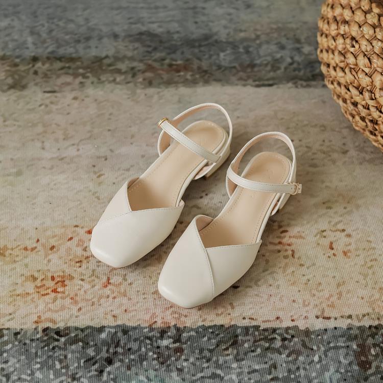 涼鞋 新款瑪麗珍后空法式粗跟鞋 2023新款復古晚晚風單鞋 23851-6-細節圖7