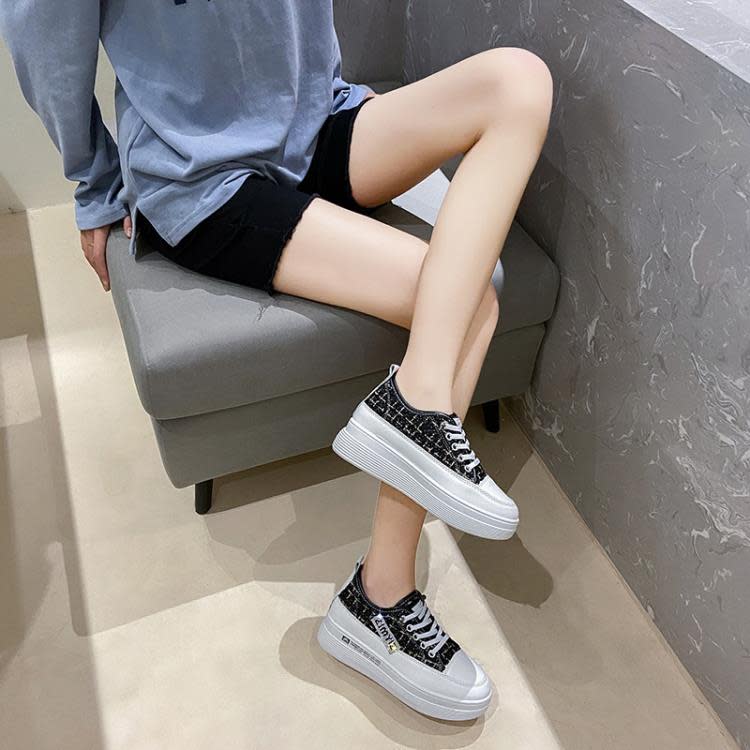 厚底鞋 板鞋女2023春夏新款高顏值正韓透氣小白鞋增高學生百搭女鞋子-細節圖3