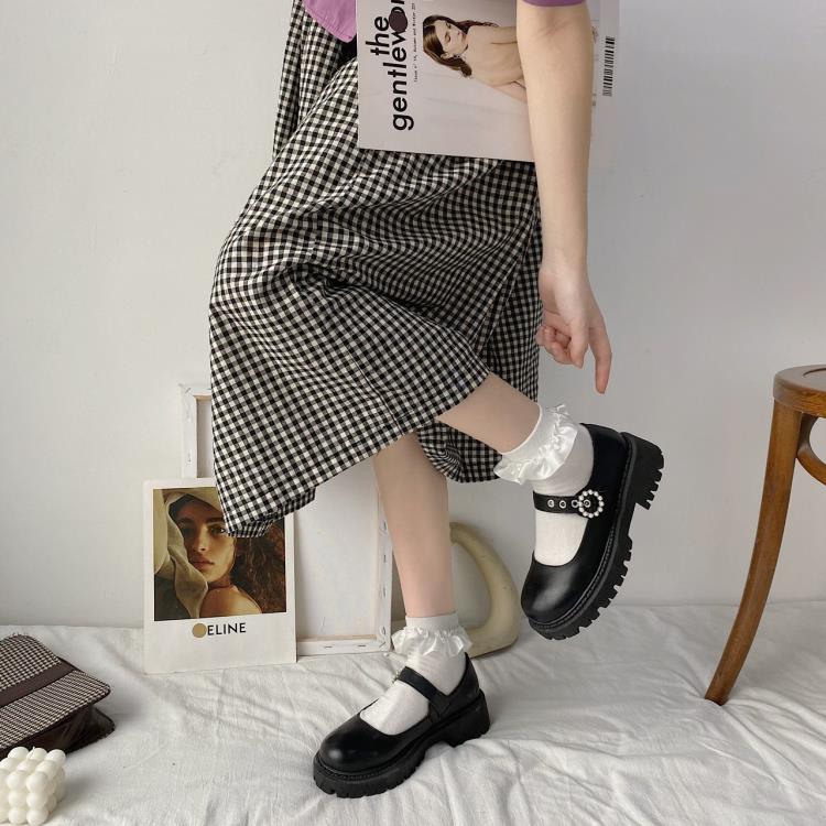 厚底鞋 圓頭小皮鞋女英倫風2023新款春秋日系jk制服正韓瑪麗珍鞋批髮-細節圖2
