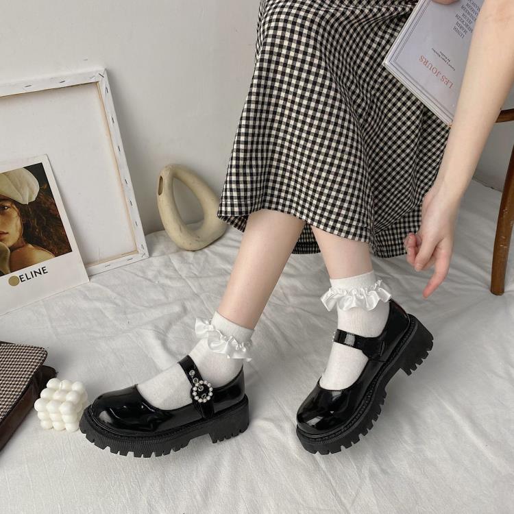 厚底鞋 圓頭小皮鞋女英倫風2023新款春秋日系jk制服正韓瑪麗珍鞋批髮-細節圖4