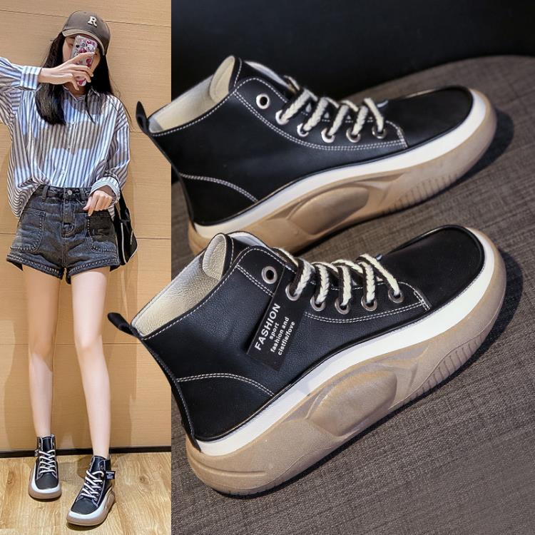 2023秋冬新款網紅厚底高幫鞋女時尚休閒運動鞋女正韓潮平底單鞋女-細節圖2