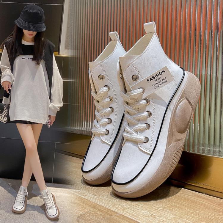 2023秋冬新款網紅厚底高幫鞋女時尚休閒運動鞋女正韓潮平底單鞋女-細節圖3