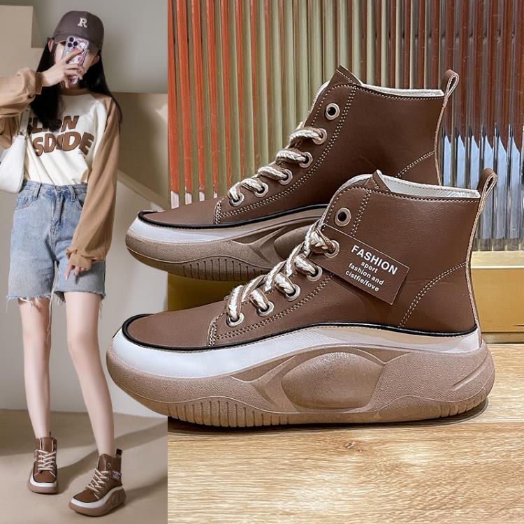 2023秋冬新款網紅厚底高幫鞋女時尚休閒運動鞋女正韓潮平底單鞋女-細節圖4