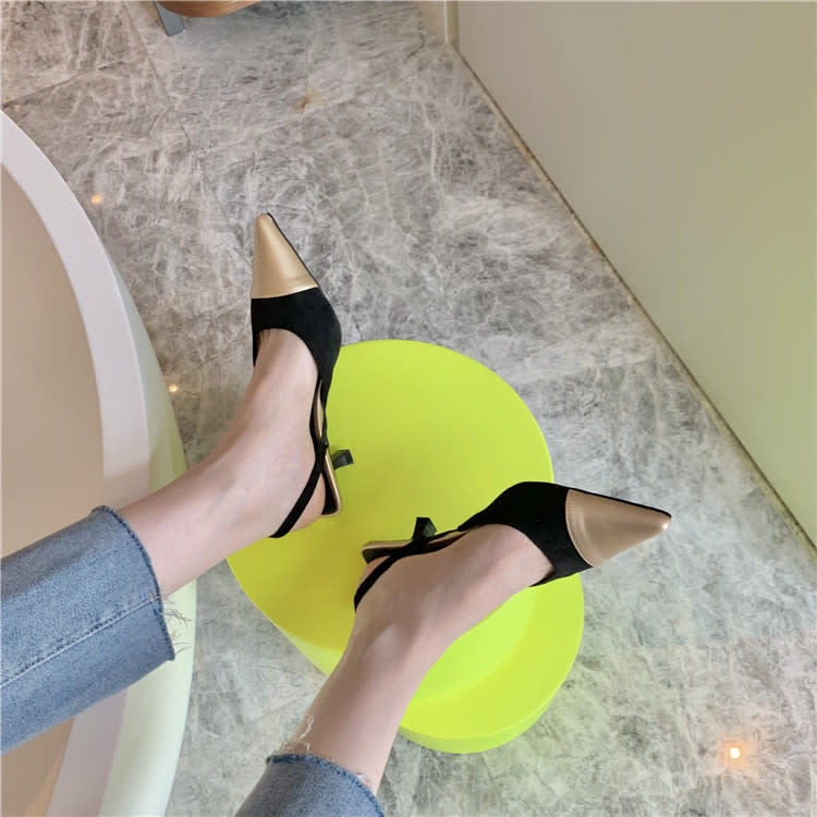 高跟鞋 法式尖頭包頭涼鞋仙女鞋子2023年新款夏季鞋小香風晚晚風-細節圖3