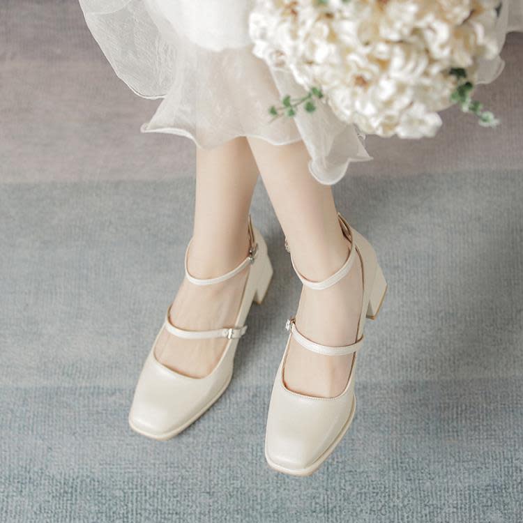 正韓百搭真皮女鞋2023直播爆款鞋子秋女生工作穿粗跟方頭瑪麗珍鞋-細節圖3