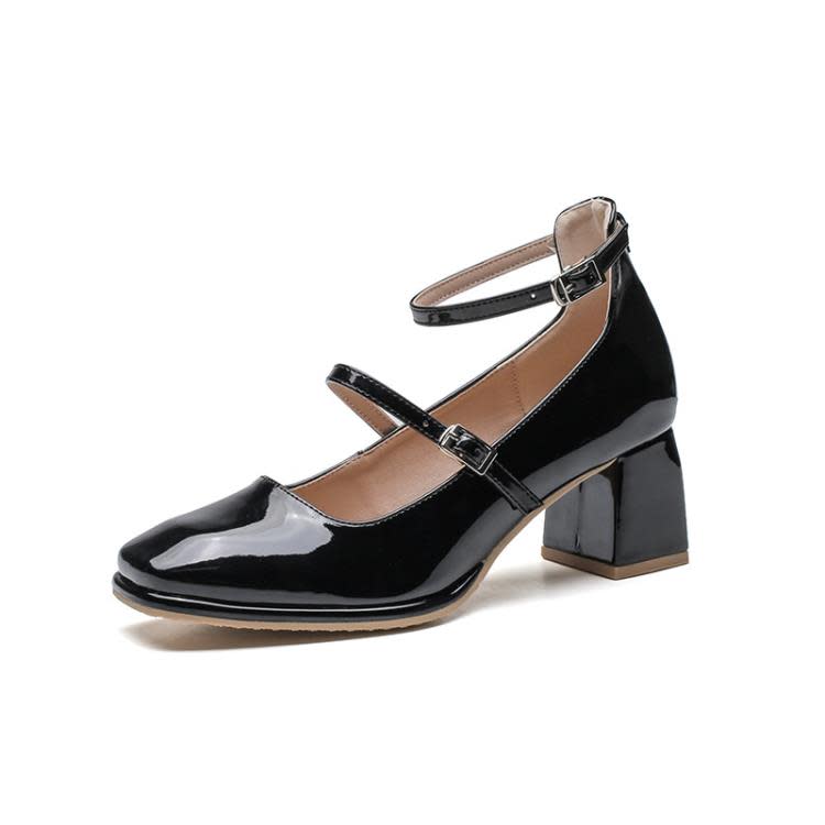 正韓百搭真皮女鞋2023直播爆款鞋子秋女生工作穿粗跟方頭瑪麗珍鞋-細節圖5