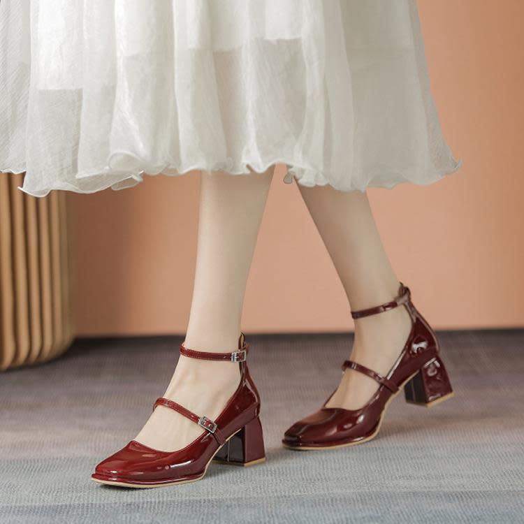 正韓百搭真皮女鞋2023直播爆款鞋子秋女生工作穿粗跟方頭瑪麗珍鞋-細節圖6