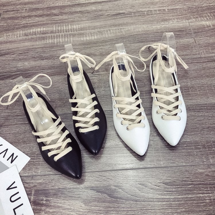 涼鞋 女2023新款女鞋夏季正韓尖頭包頭腳環交叉系帶平底女批髮-細節圖4