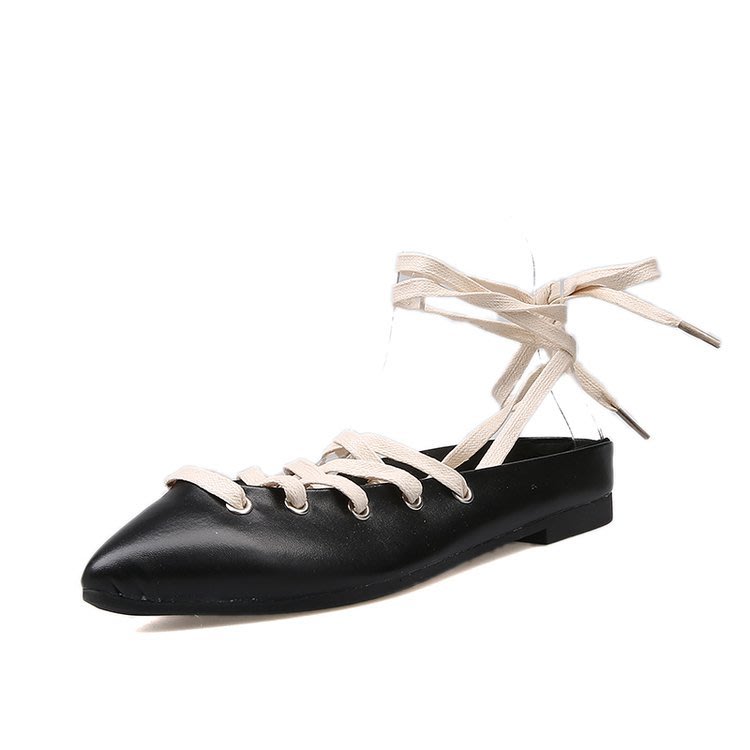 涼鞋 女2023新款女鞋夏季正韓尖頭包頭腳環交叉系帶平底女批髮-細節圖5