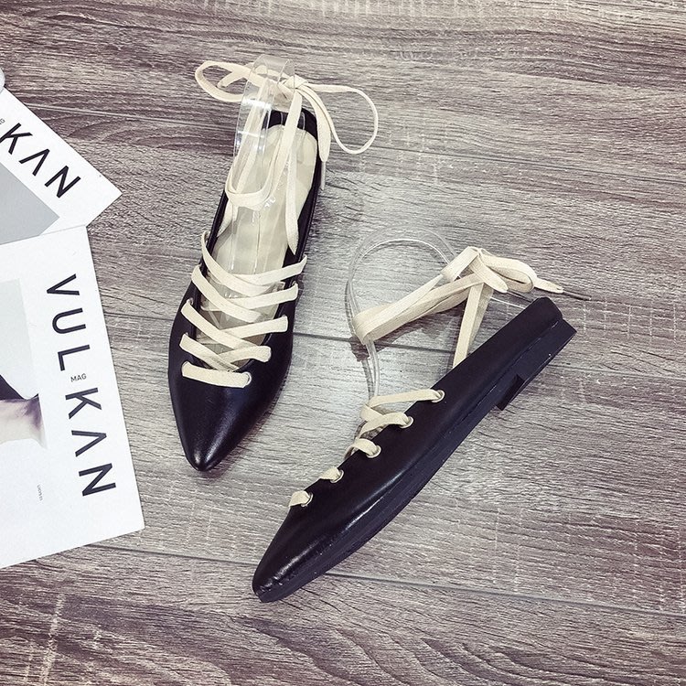 涼鞋 女2023新款女鞋夏季正韓尖頭包頭腳環交叉系帶平底女批髮-細節圖6