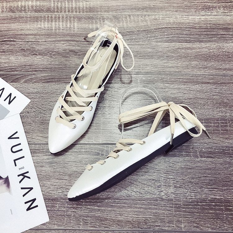 涼鞋 女2023新款女鞋夏季正韓尖頭包頭腳環交叉系帶平底女批髮-細節圖7