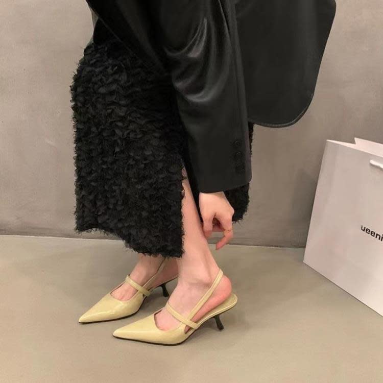 高跟鞋 2023春夏季新款簡約鞋百搭單鞋女氣質法式淺口尖頭細跟涼鞋-細節圖6