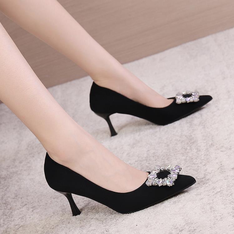 高跟鞋 時尚水鉆名媛風女鞋2023秋季新款網紅休閒尖頭女單鞋小碼3233-細節圖4