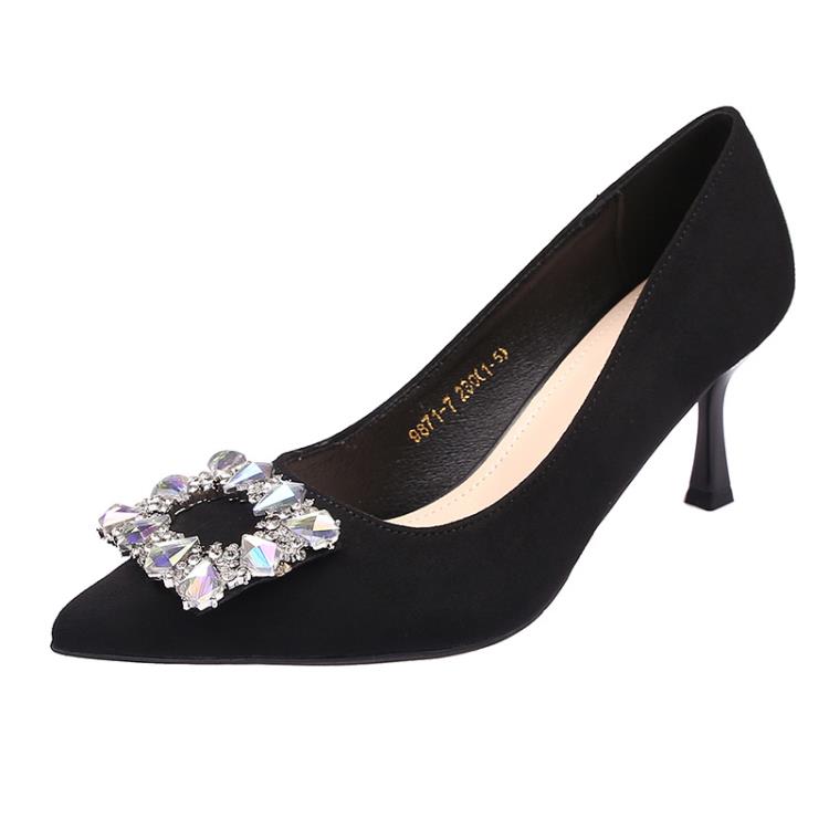 高跟鞋 時尚水鉆名媛風女鞋2023秋季新款網紅休閒尖頭女單鞋小碼3233-細節圖5