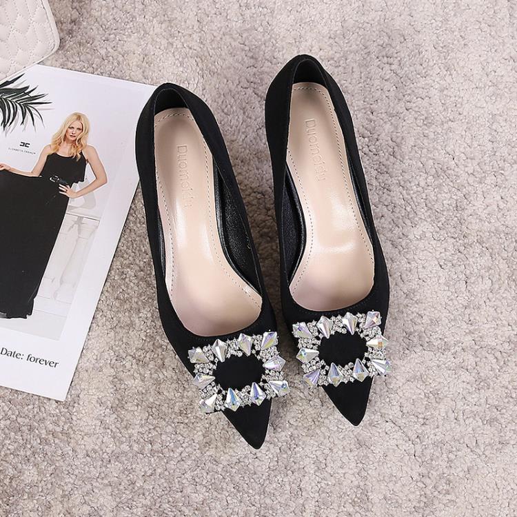 高跟鞋 時尚水鉆名媛風女鞋2023秋季新款網紅休閒尖頭女單鞋小碼3233-細節圖6