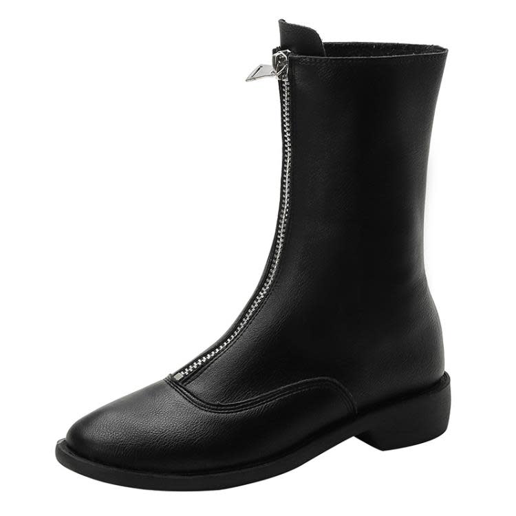 短靴 大碼女靴41-43內增高馬丁靴女平底前拉鍊中筒小個子增高靴子-細節圖5