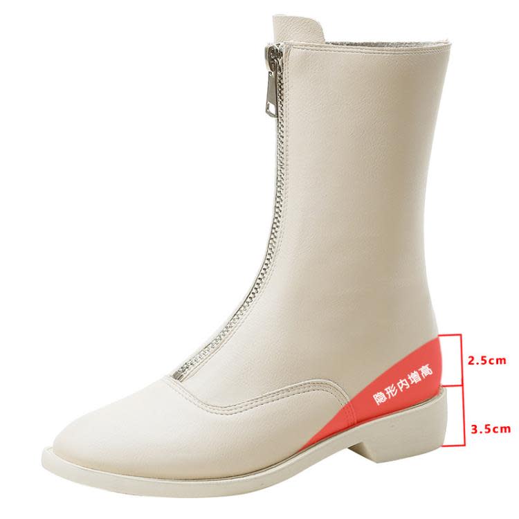 短靴 大碼女靴41-43內增高馬丁靴女平底前拉鍊中筒小個子增高靴子-細節圖9