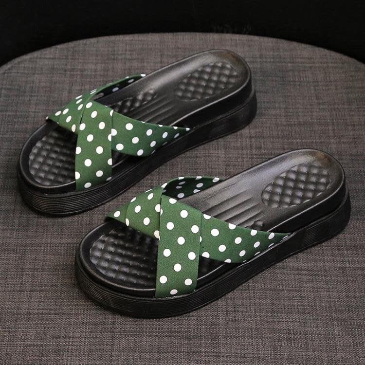正韓時尚波點涼拖鞋女厚底舒適交叉平底拖鞋松糕軟底度假沙灘涼鞋-細節圖6