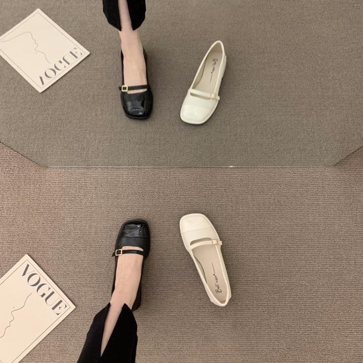 低跟鞋 法式復古晚晚風瑪麗珍鞋女2023新款時尚方頭小皮鞋女通勤單鞋-細節圖2