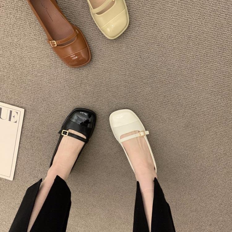 低跟鞋 法式復古晚晚風瑪麗珍鞋女2023新款時尚方頭小皮鞋女通勤單鞋-細節圖3
