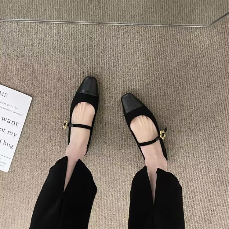 金屬搭扣百搭一腳蹬純色粗跟2023春夏新款時尚氣質淺口正韓女單鞋-細節圖6