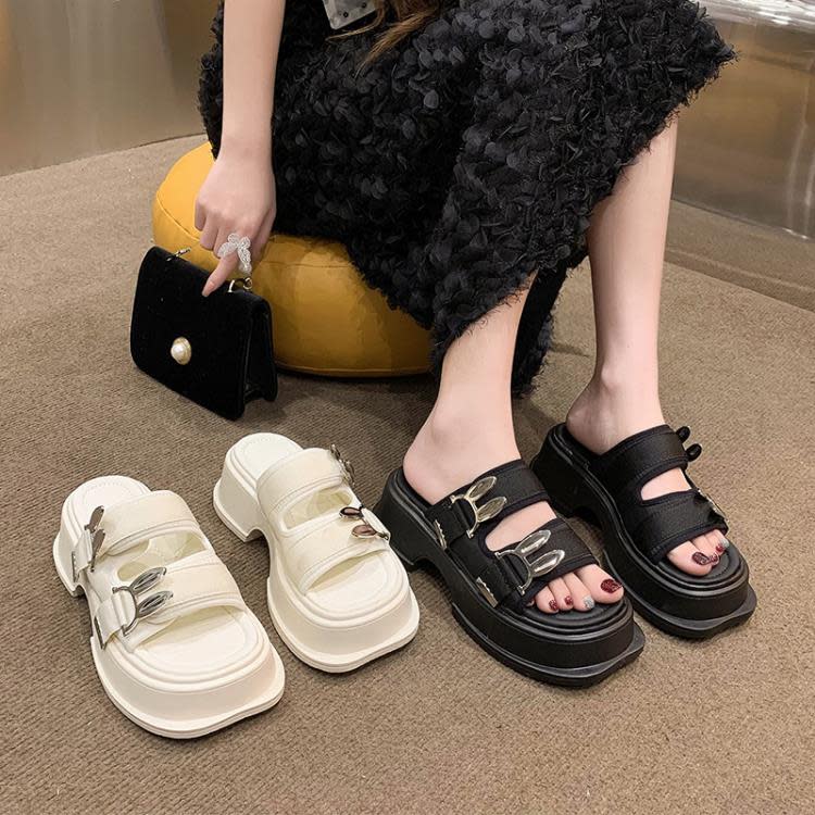 厚底鞋 時尚百搭拖鞋女外穿2023年春夏季新款外出網紅超火涼拖ins潮-細節圖4