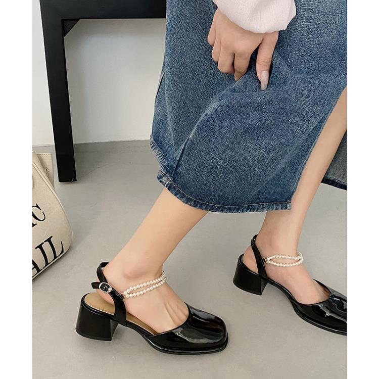 網紅爆款粗跟涼鞋女2023年新款夏季法式高級感仙女風黑色瑪麗珍鞋-細節圖3