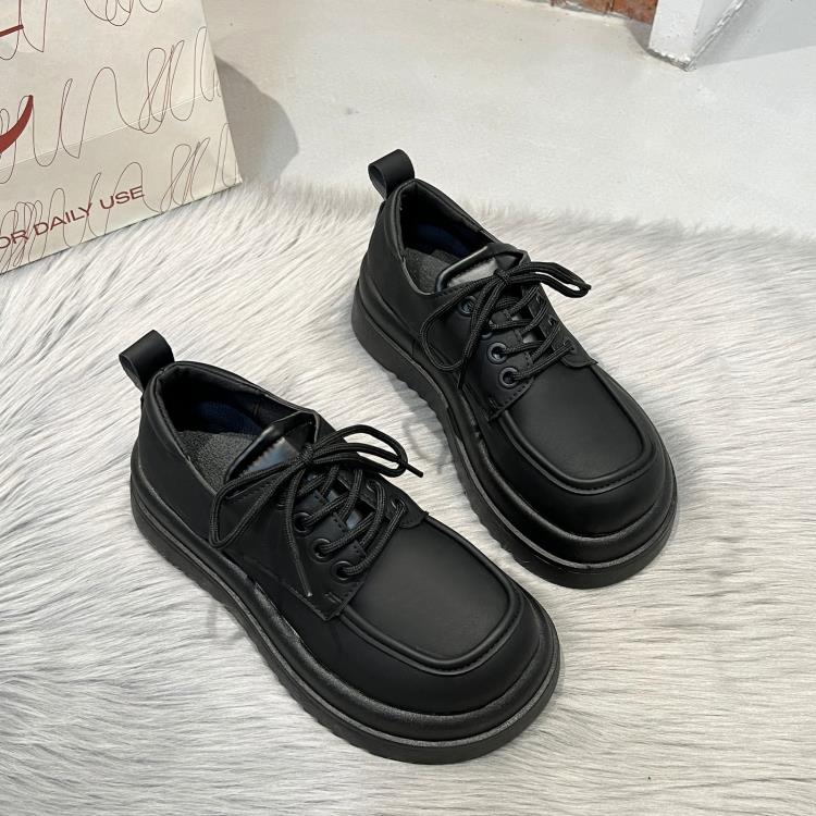 樂福鞋 簡約厚底內增高小皮鞋女鞋2023年秋冬新款日系配裙單鞋系帶-細節圖4